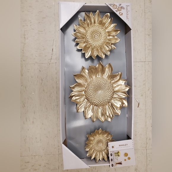 3 pc Ringley Gold Ceramic Sunflowers - Picture 3 of 3